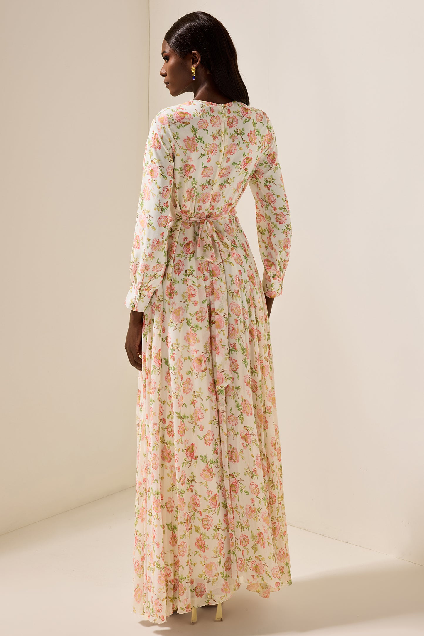 Chiffon Floral Long Sleeve Maxi Dress