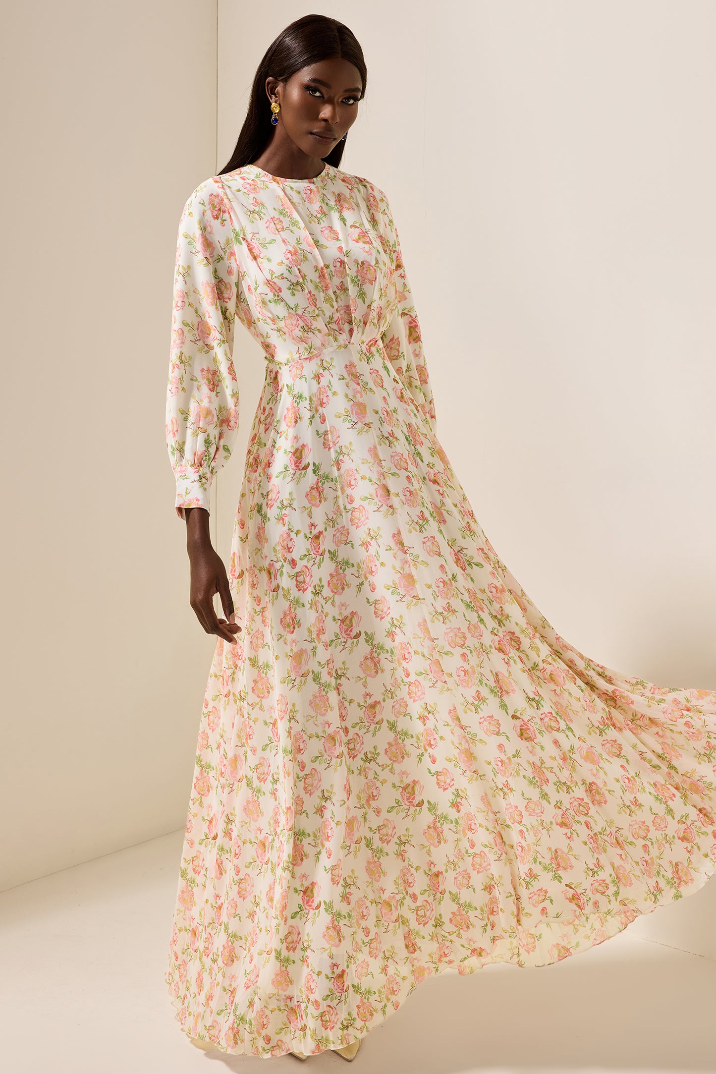 Chiffon Floral Long Sleeve Maxi Dress