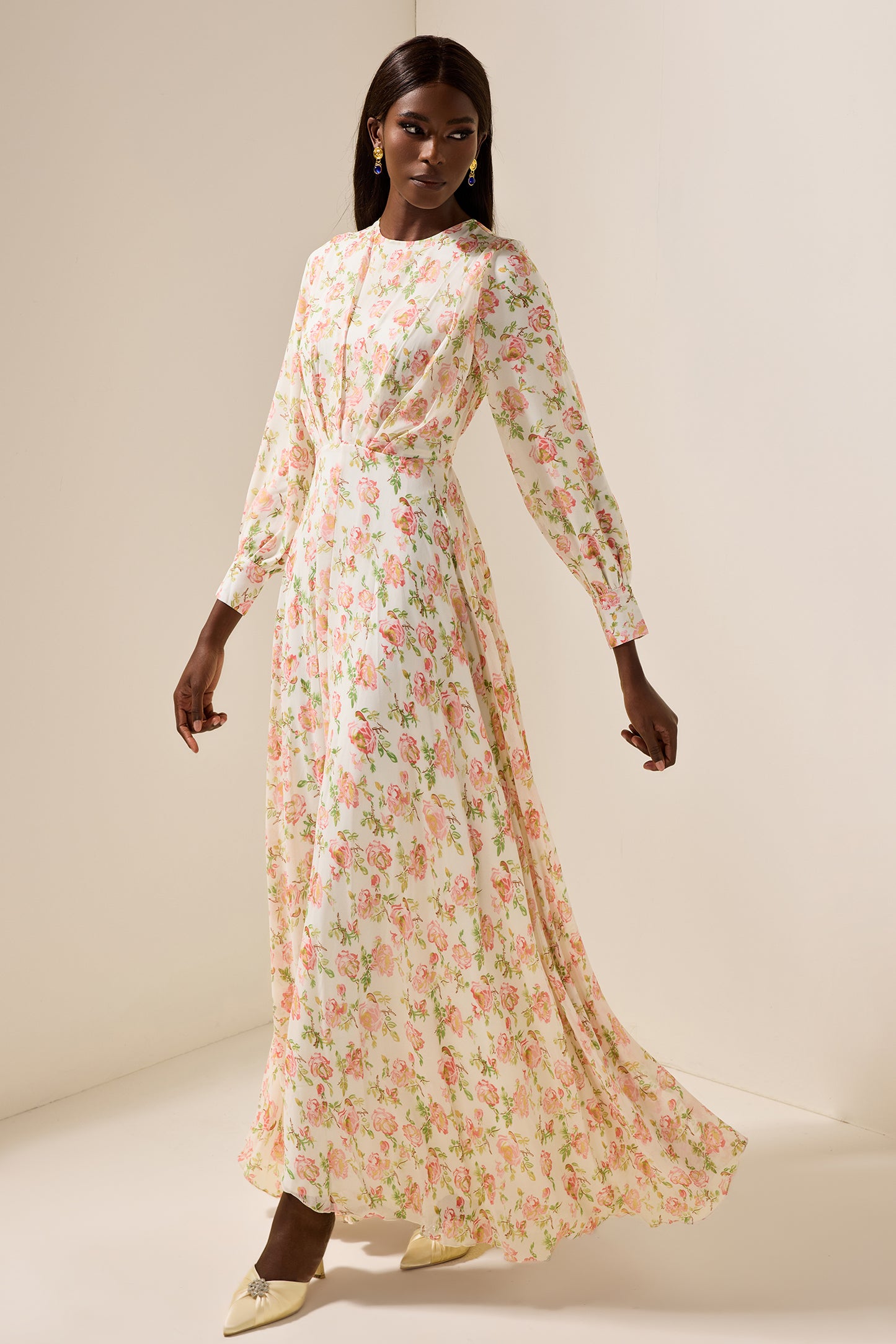 Chiffon Floral Long Sleeve Maxi Dress