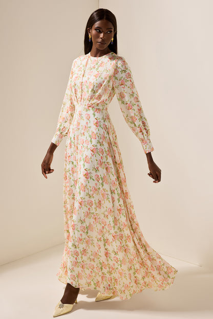 Chiffon Floral Long Sleeve Maxi Dress