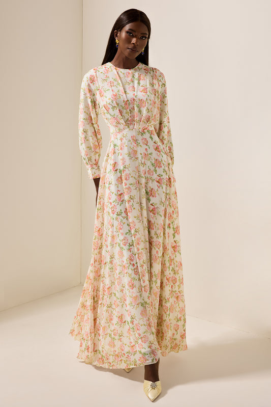 Chiffon Floral Long Sleeve Maxi Dress