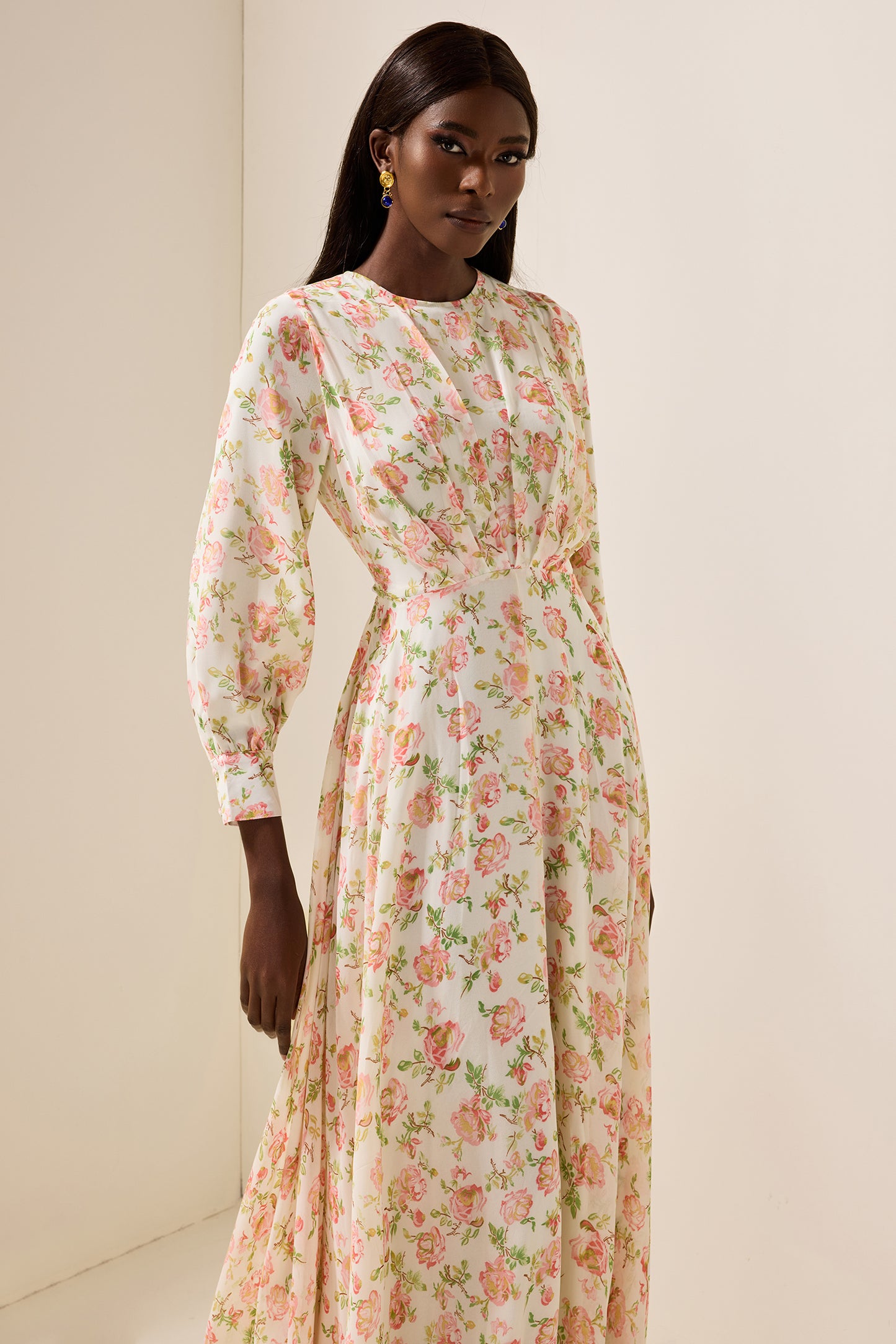 Chiffon Floral Long Sleeve Maxi Dress