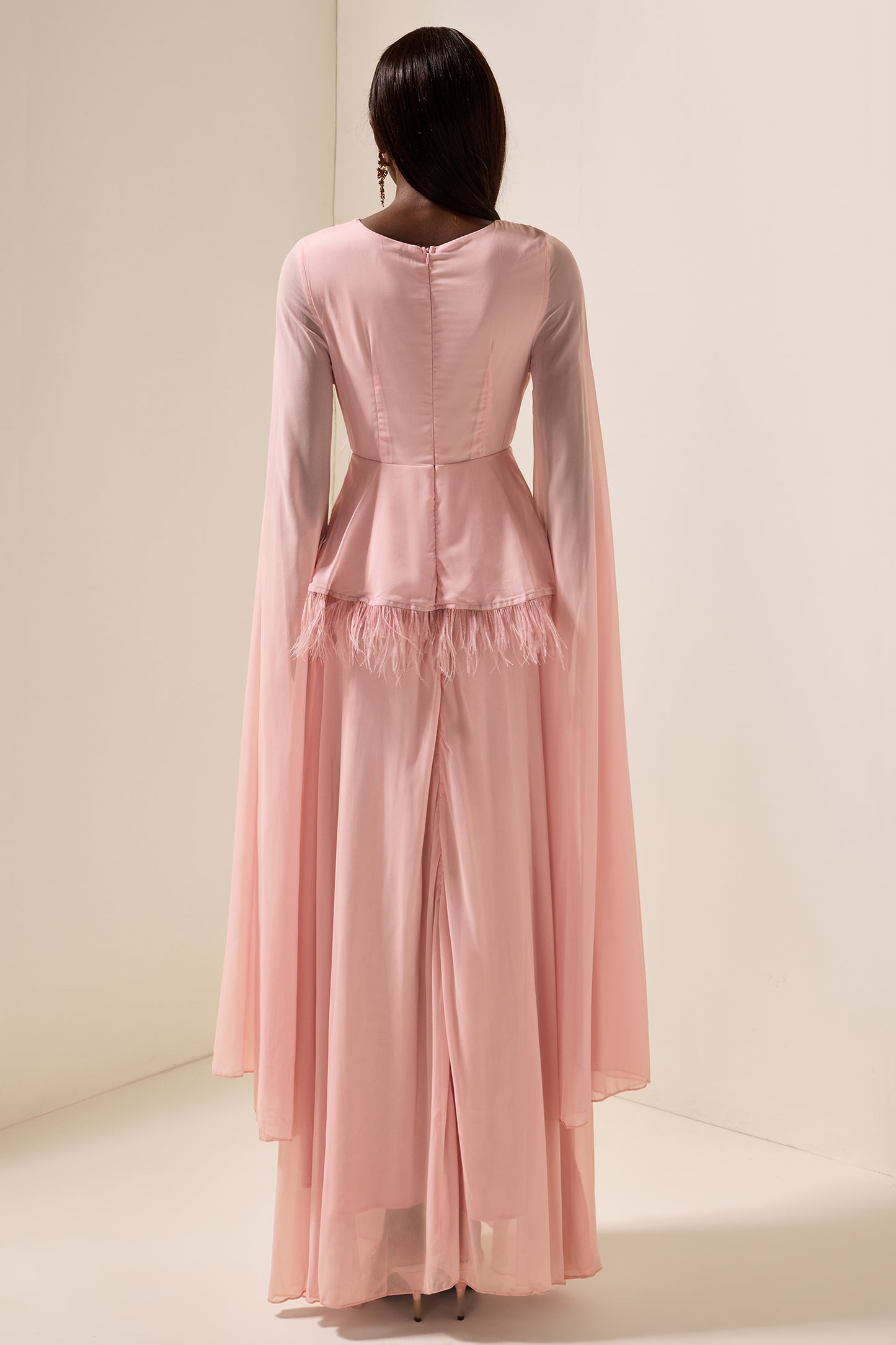 Solid Embroidered Feather Maxi Dress