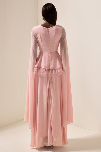 Solid Embroidered Feather Maxi Dress