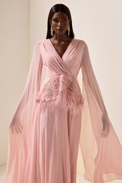 Solid Embroidered Feather Maxi Dress