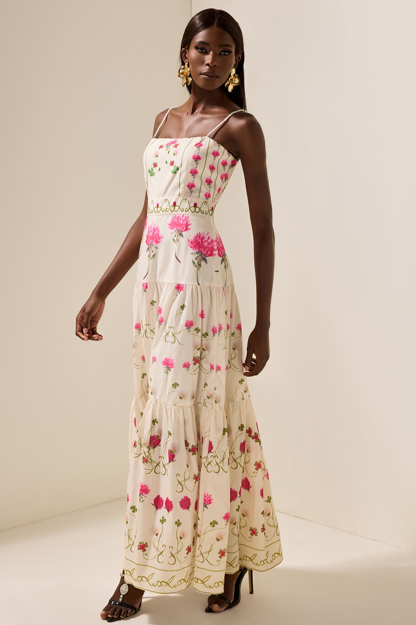 Floral Cami Tapered Waist Midi Dress