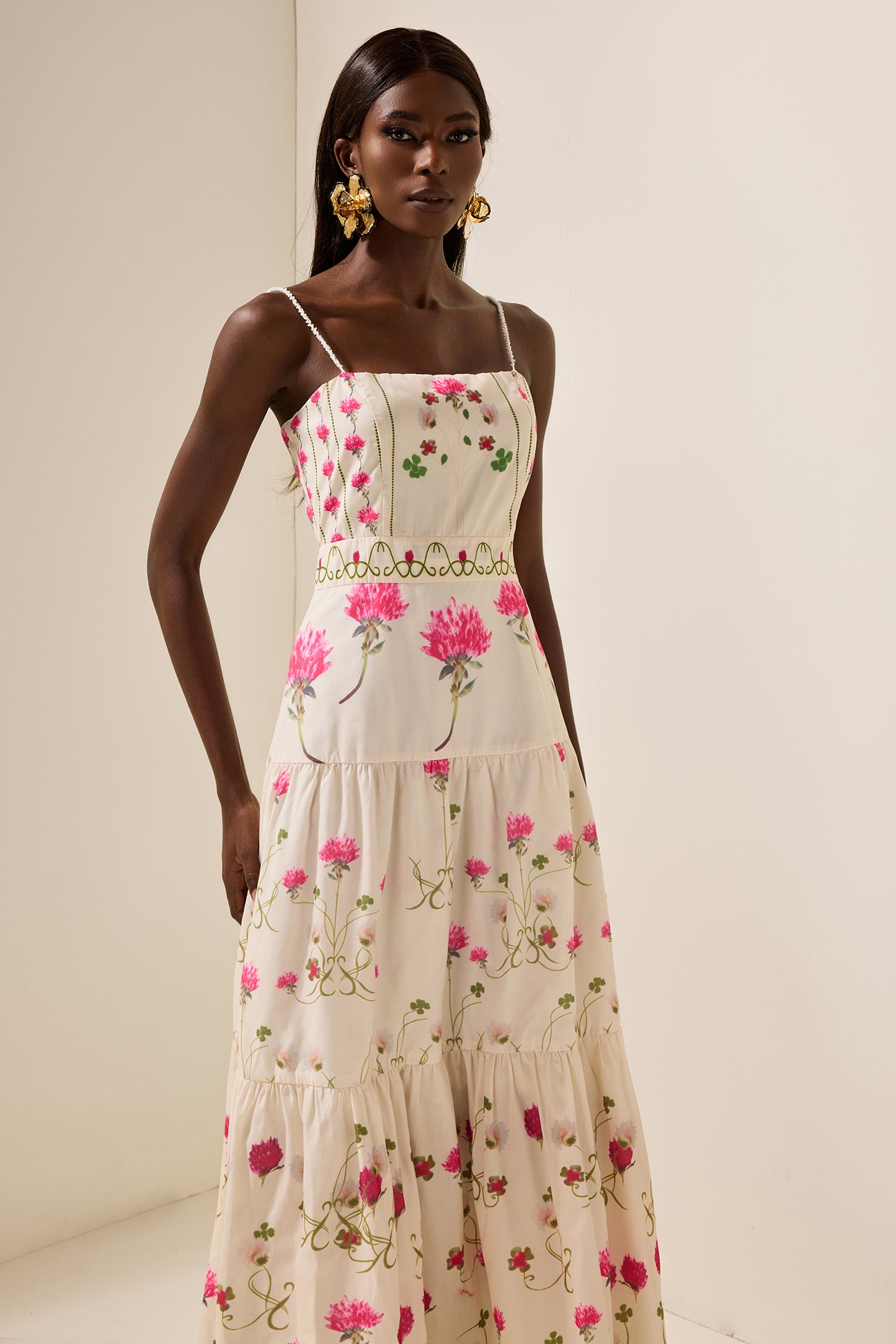 Floral Cami Tapered Waist Midi Dress