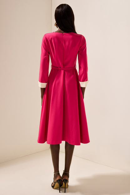 Solid Rhinestone Midi Dress With Belt