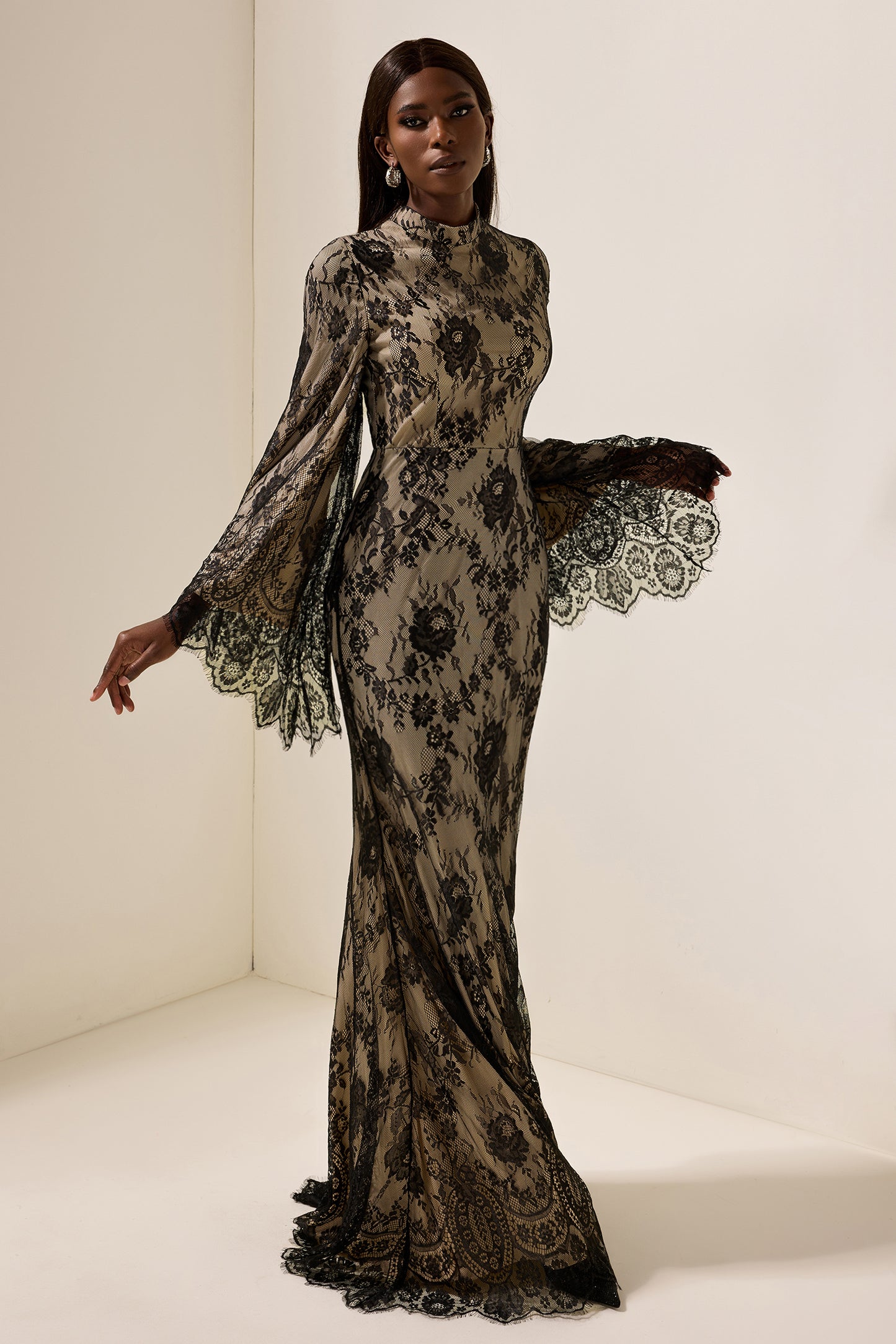 Lace Long Sleeve Midi Dress