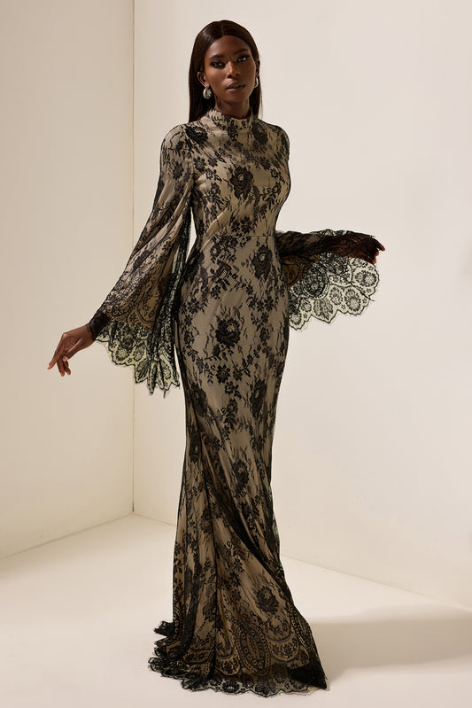 Lace Long Sleeve Midi Dress