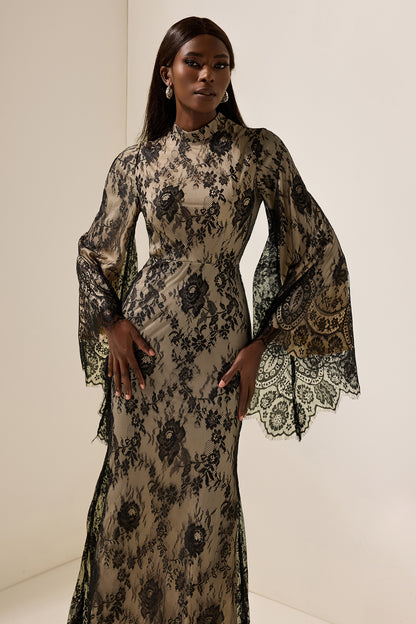 Lace Long Sleeve Midi Dress