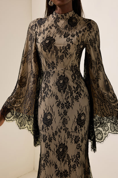 Lace Long Sleeve Midi Dress