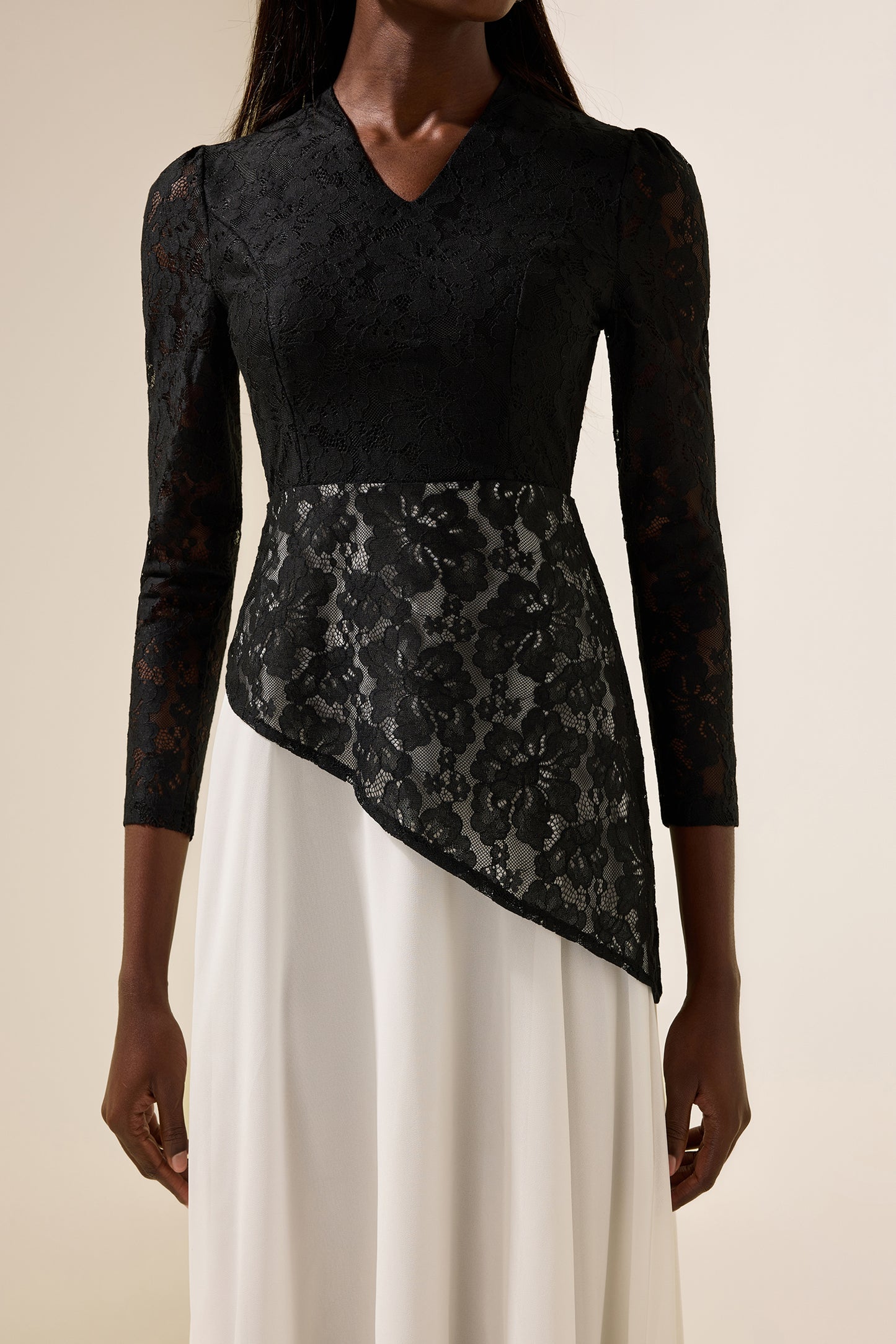 Lace Splicing Chiffon V-Neck Midi Dress