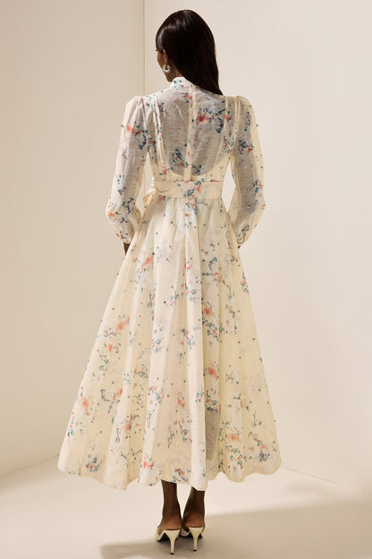 Floral Rhinestone Bottom Midi Dress