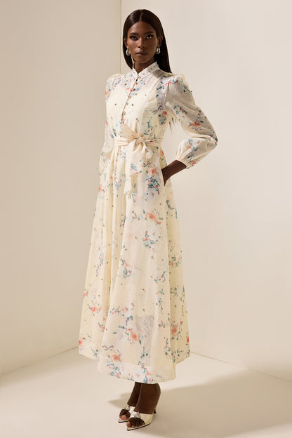 Floral Rhinestone Bottom Midi Dress