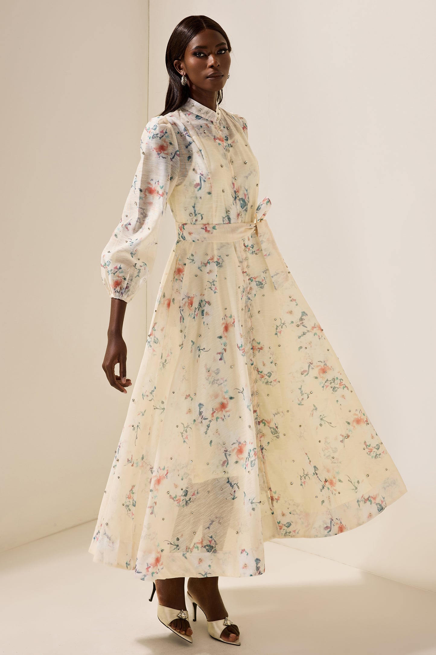 Floral Rhinestone Bottom Midi Dress