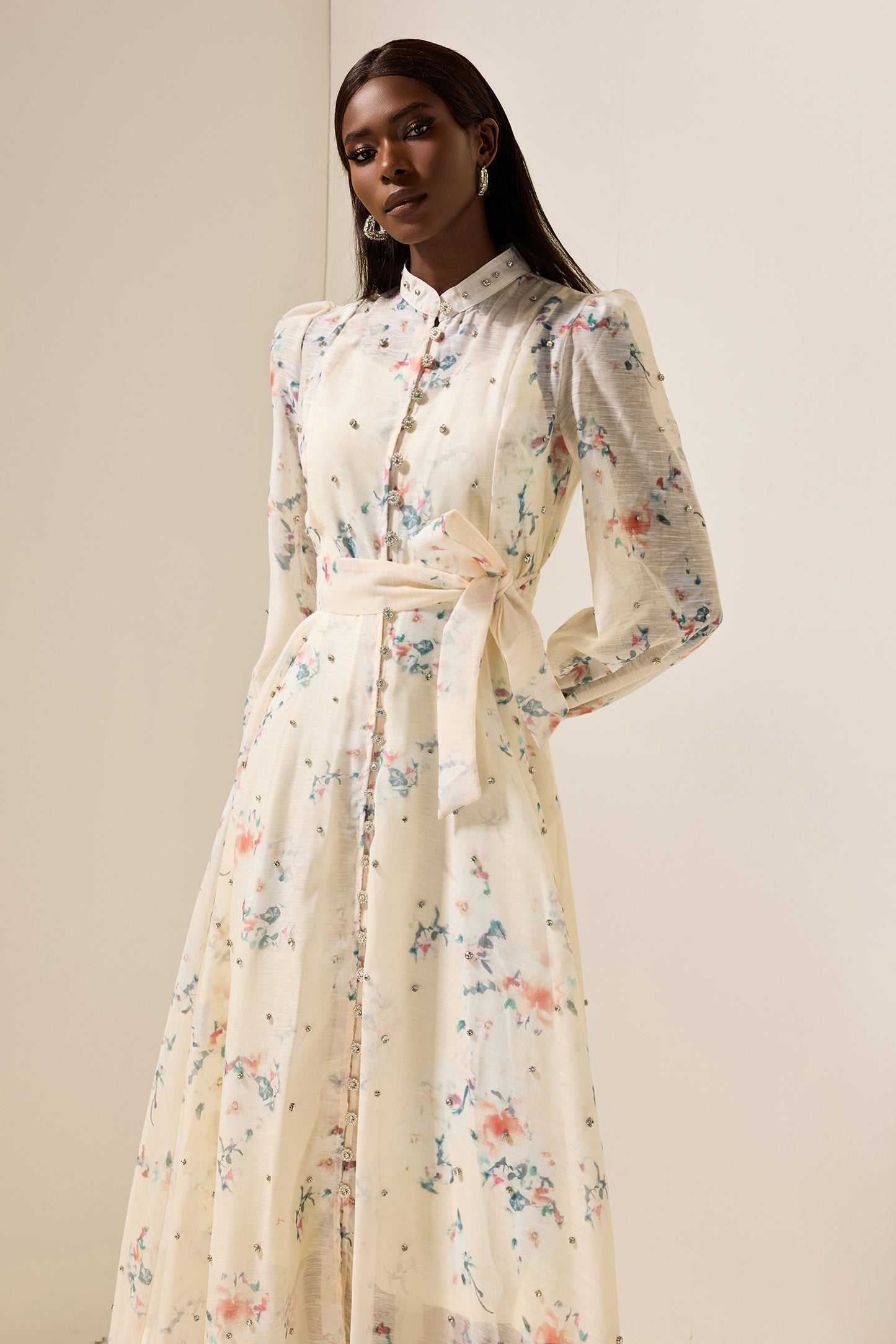 Floral Rhinestone Bottom Midi Dress