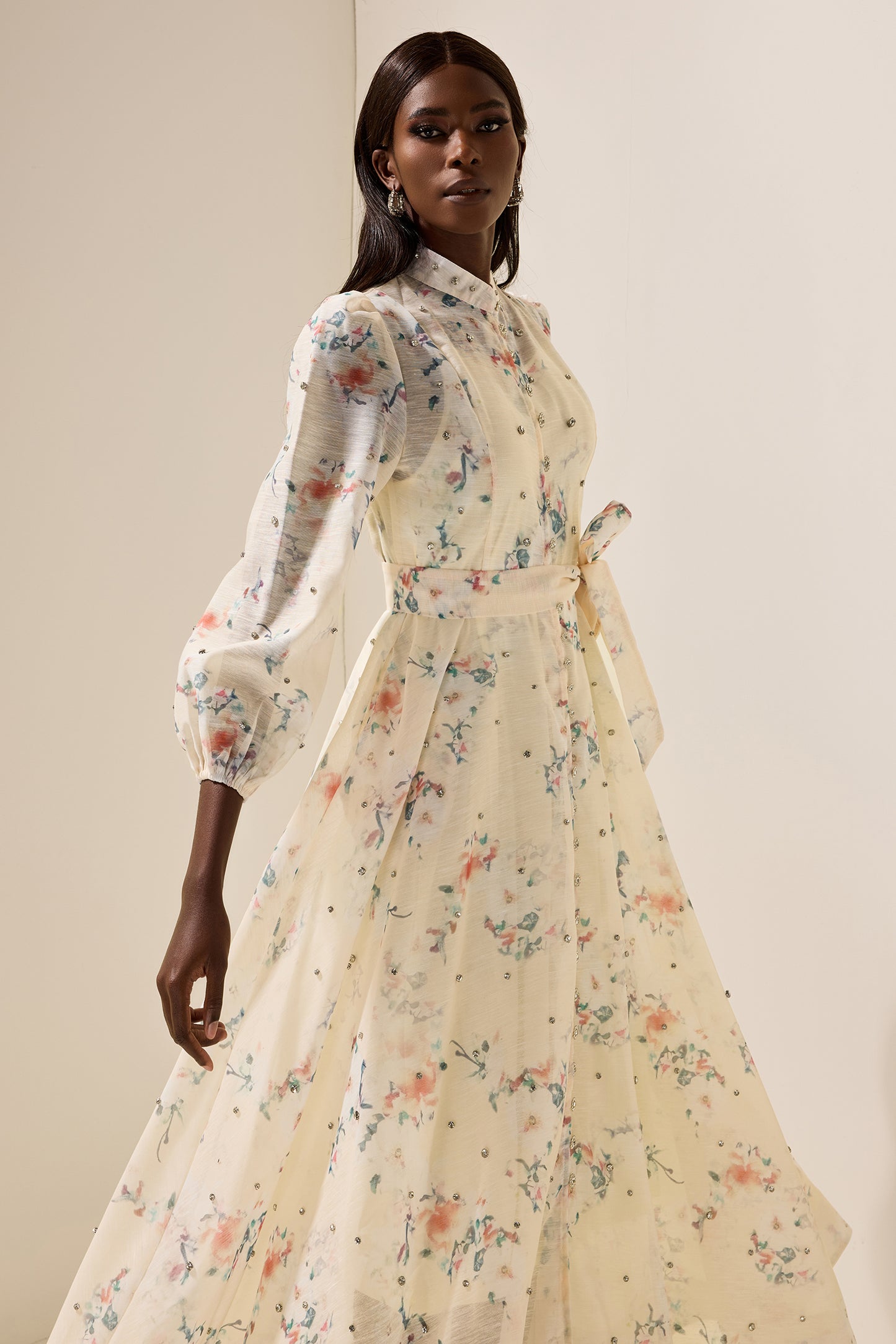 Floral Rhinestone Bottom Midi Dress