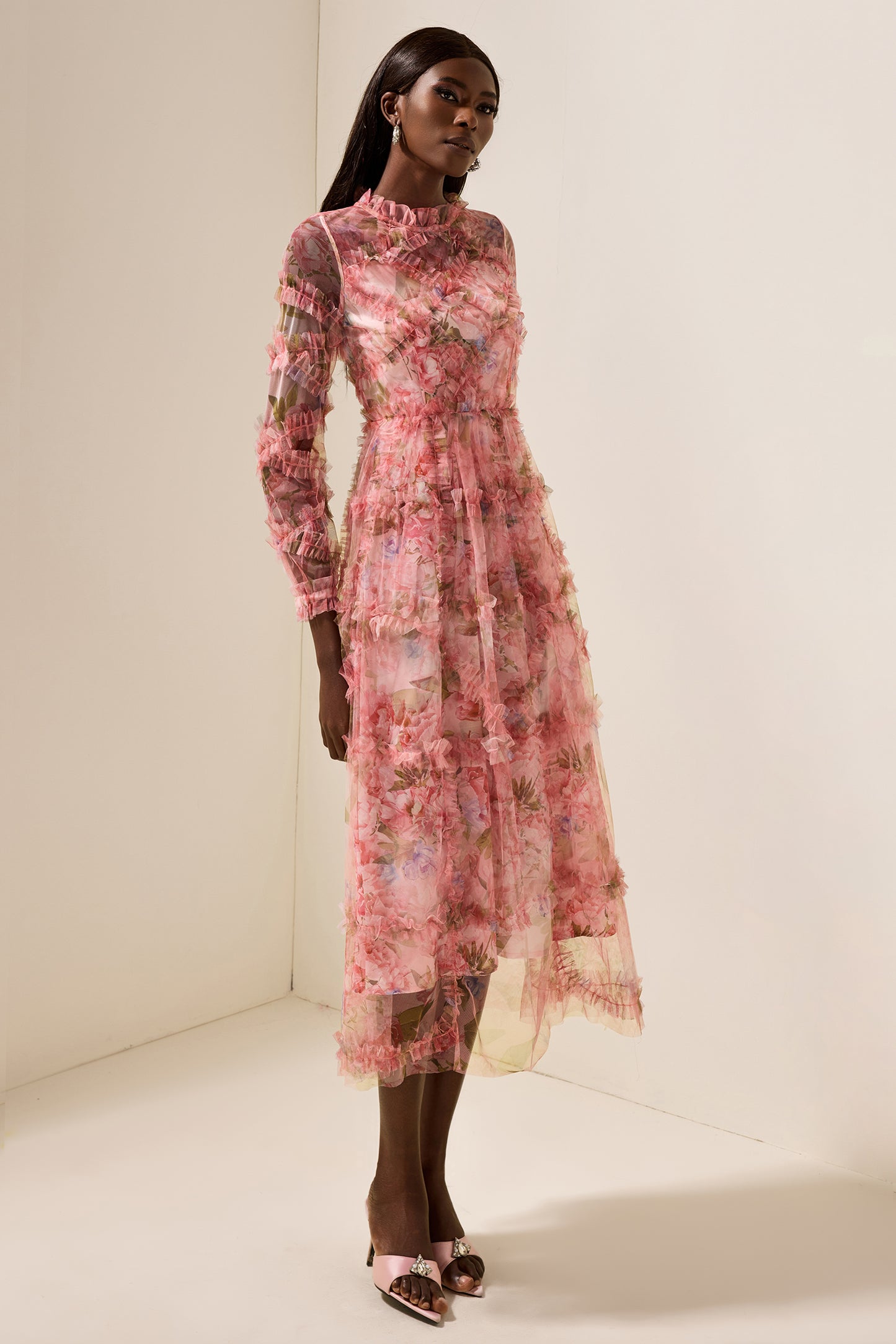 Floral Ruffle Tiered Midi Dress