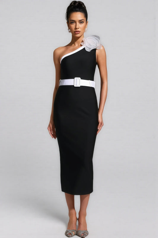 Siered One Shoulder Sleeveless Flowers Maxi Dress