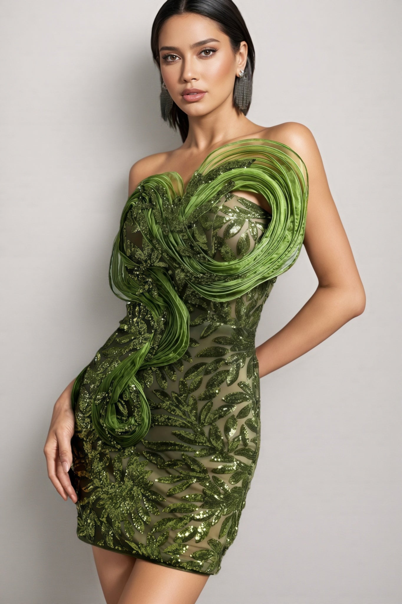 Karena Sequined Plunge Mini Dress