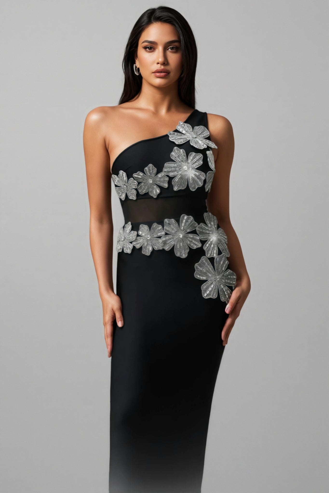 Revits Diamond Flowers Bandage Maxi Dress