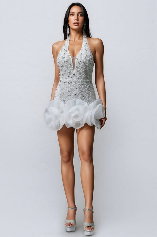 Ilor V-neck Diamond Flowers Mini Dress