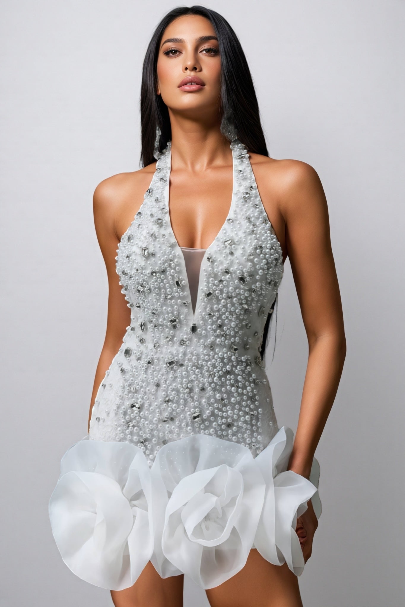 Ilor V-neck Diamond Flowers Mini Dress