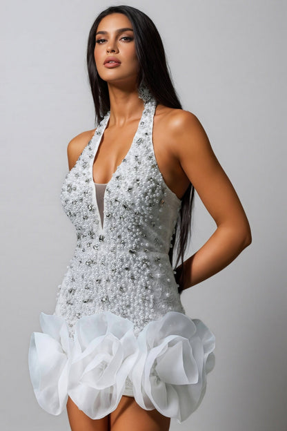 Ilor V-neck Diamond Flowers Mini Dress