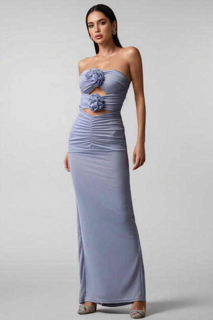 Wynik Flowers Hollow Strapless Slim Maxi Dress