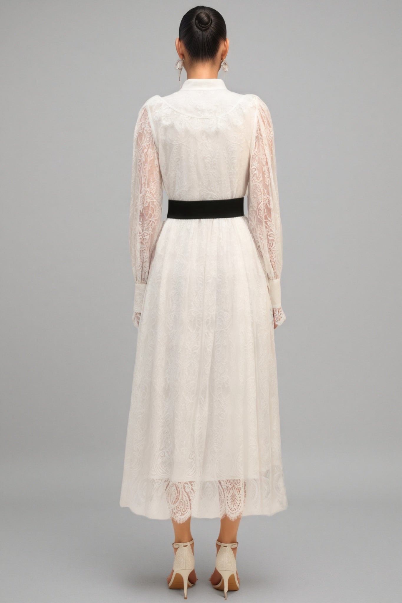 Starsha Long Sleeves Folds Lace Midi Dress