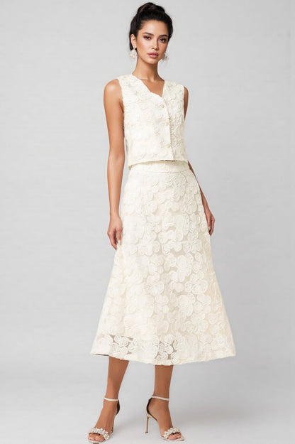 Dixie V-Neck Sleeveless Flowers Top Midi Dress Set