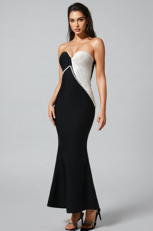 Veronic Sleeveless Pearl Chain Bandage Maxi Dress