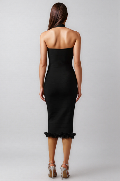 Sierra Halter Sleeveless Lace Bandage Midi Dress