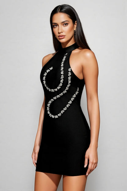 Flor Halter Sleeveless Diamond Bandage Mini Dress