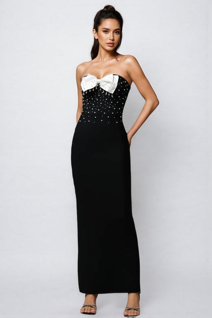 Ezgi Sleeveless Bow Pearl Bandage Maxi Dress