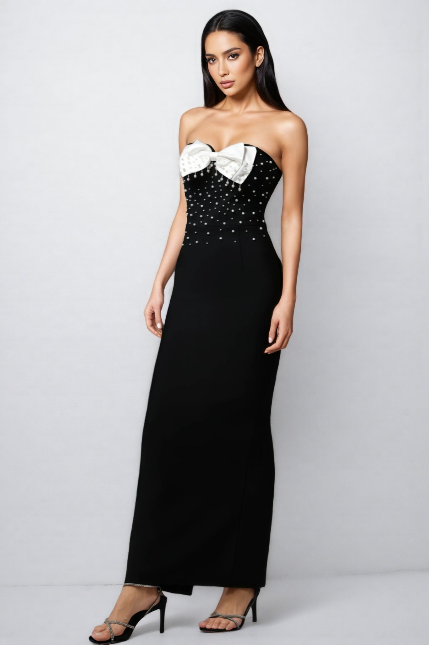 Ezgi Sleeveless Bow Pearl Bandage Maxi Dress