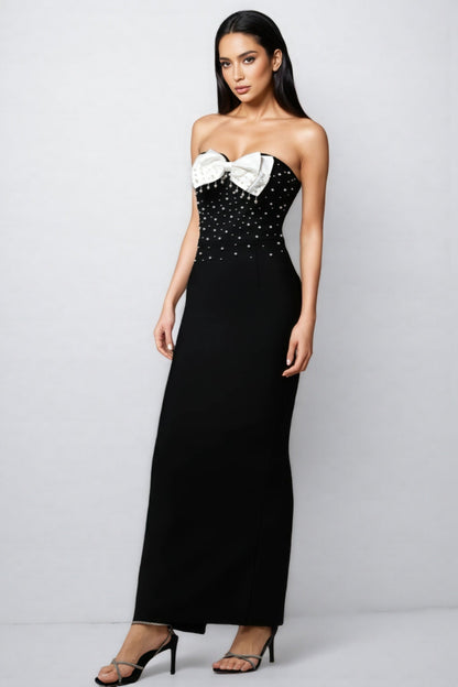 Ezgi Sleeveless Bow Pearl Bandage Maxi Dress