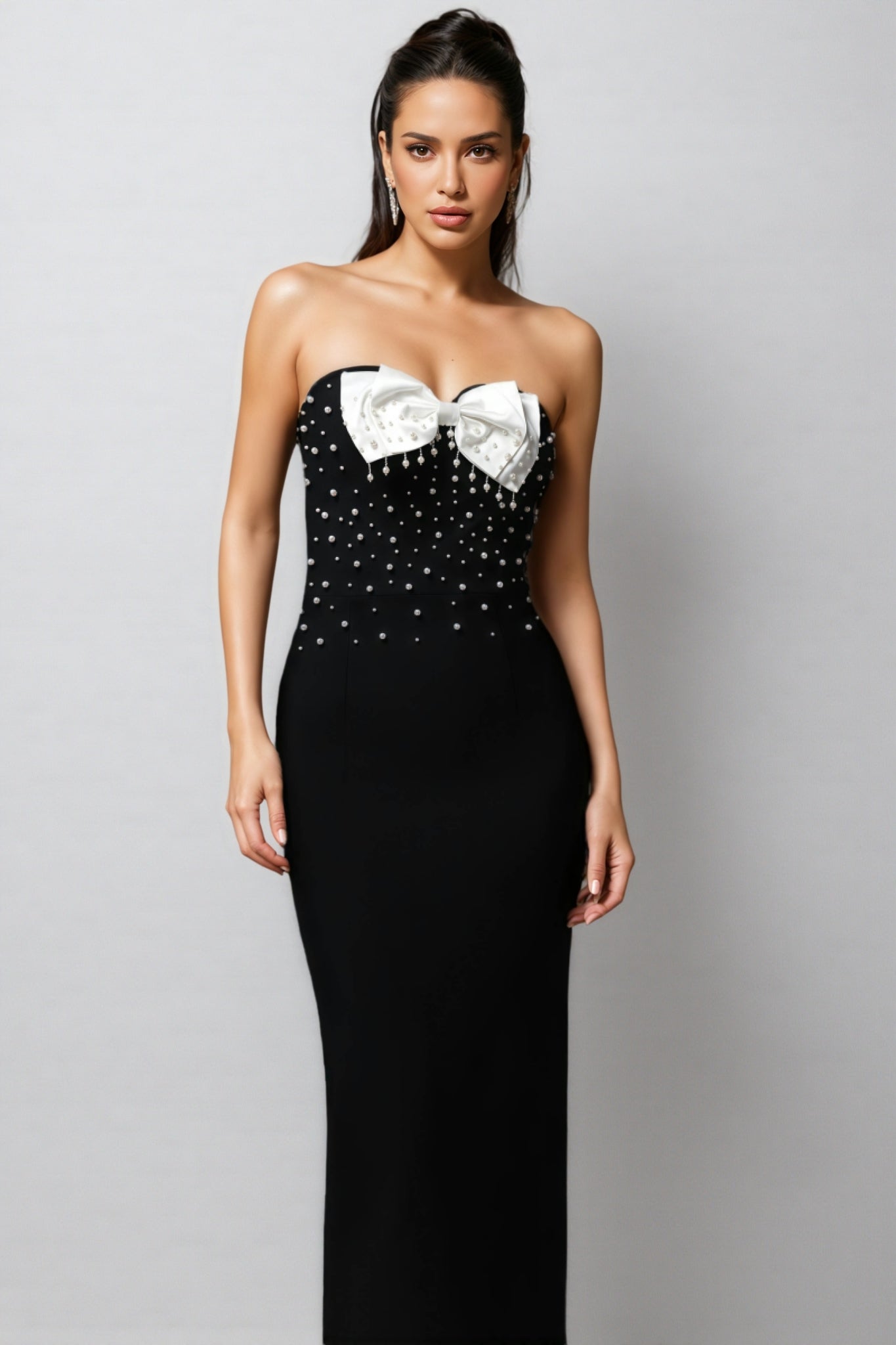 Ezgi Sleeveless Bow Pearl Bandage Maxi Dress