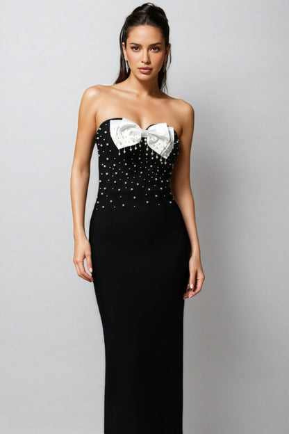 Ezgi Sleeveless Bow Pearl Bandage Maxi Dress