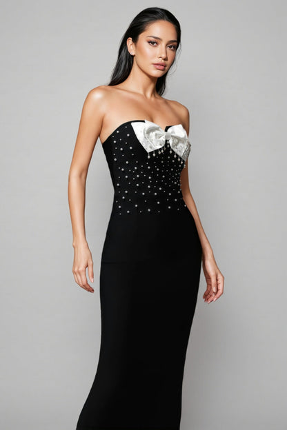 Ezgi Sleeveless Bow Pearl Bandage Maxi Dress