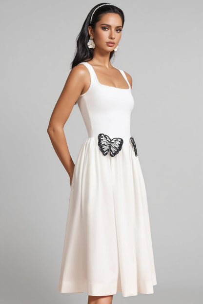 Jiusi Square Collar Halter Butterfly Midi Dress