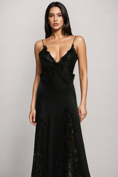 Vali Sleeveless V Neck Lace Maxi Dress
