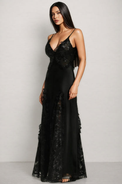 Vali Sleeveless V Neck Lace Maxi Dress