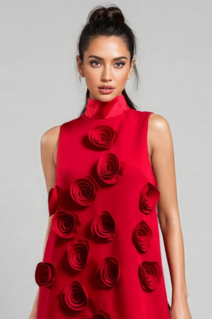Tamarah Sleeveless High Collar Flowers Mini Dress