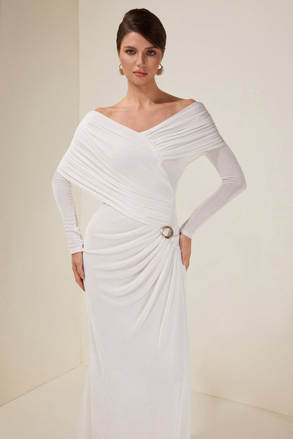 Solid Gathering Long Sleeve Maxi Dress