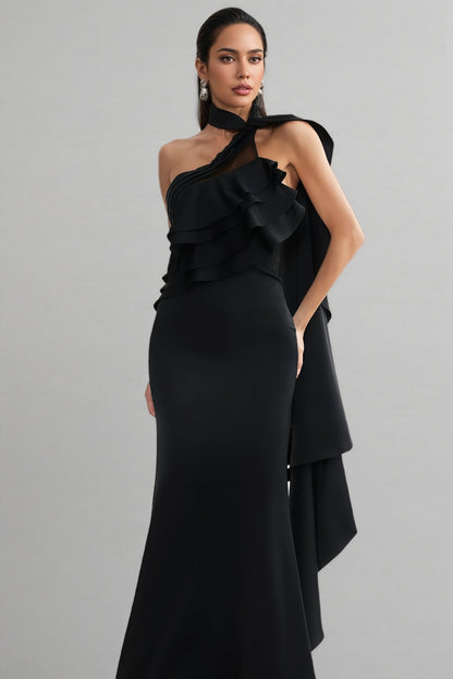 Uerzay Sleeveless Halter Flounce Maxi Dress
