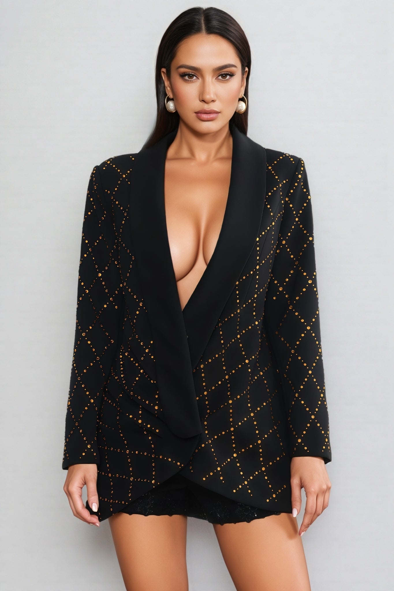 Ryraza Rhinestone Argyle Blazer