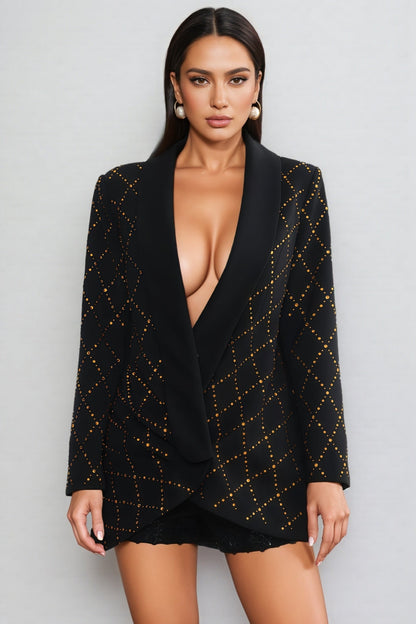 Ryraza Rhinestone Argyle Blazer