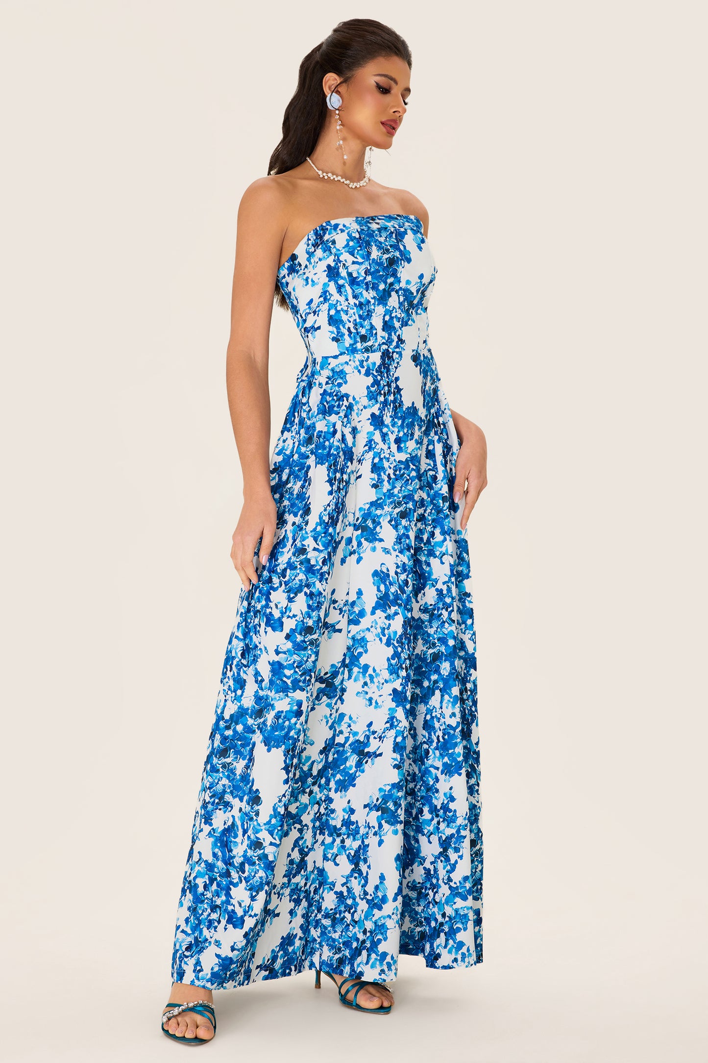 Floral Off-Shoulder Sleeveless Midi Dress